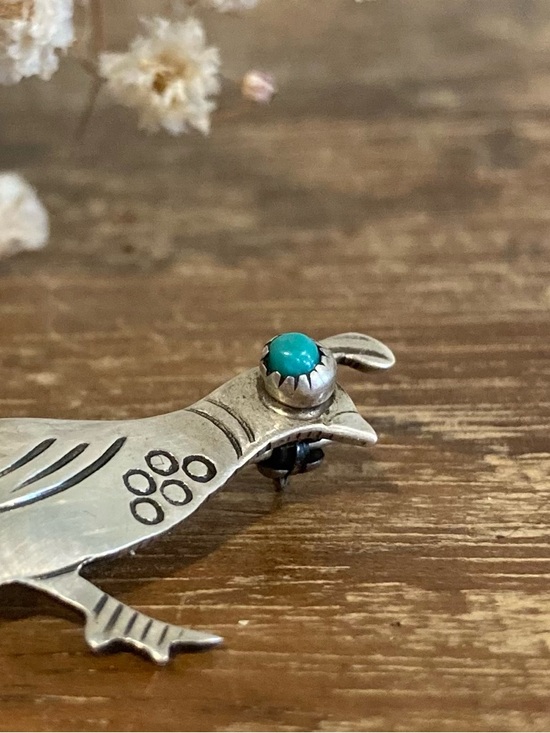 Silver Tone Quail Brooch with Turquoise Colored Detail Southwest Style Pin - Picture 12 of 14